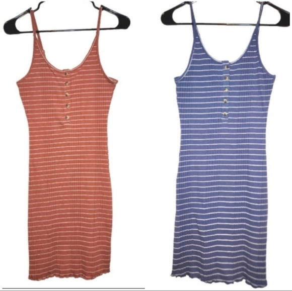 Set of 2 Arizona Jean Co. Blue & Orange Ribbed Striped Tank Mini Dress Size M - Picture 1 of 13